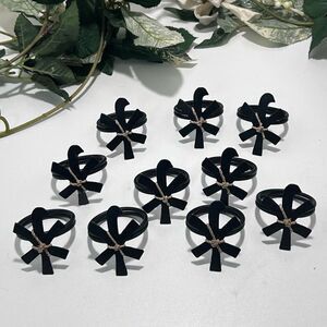Lot Of 10 Vtg Asian-style Table Napkin Rings OS Black W/ Cardo Geometric Design